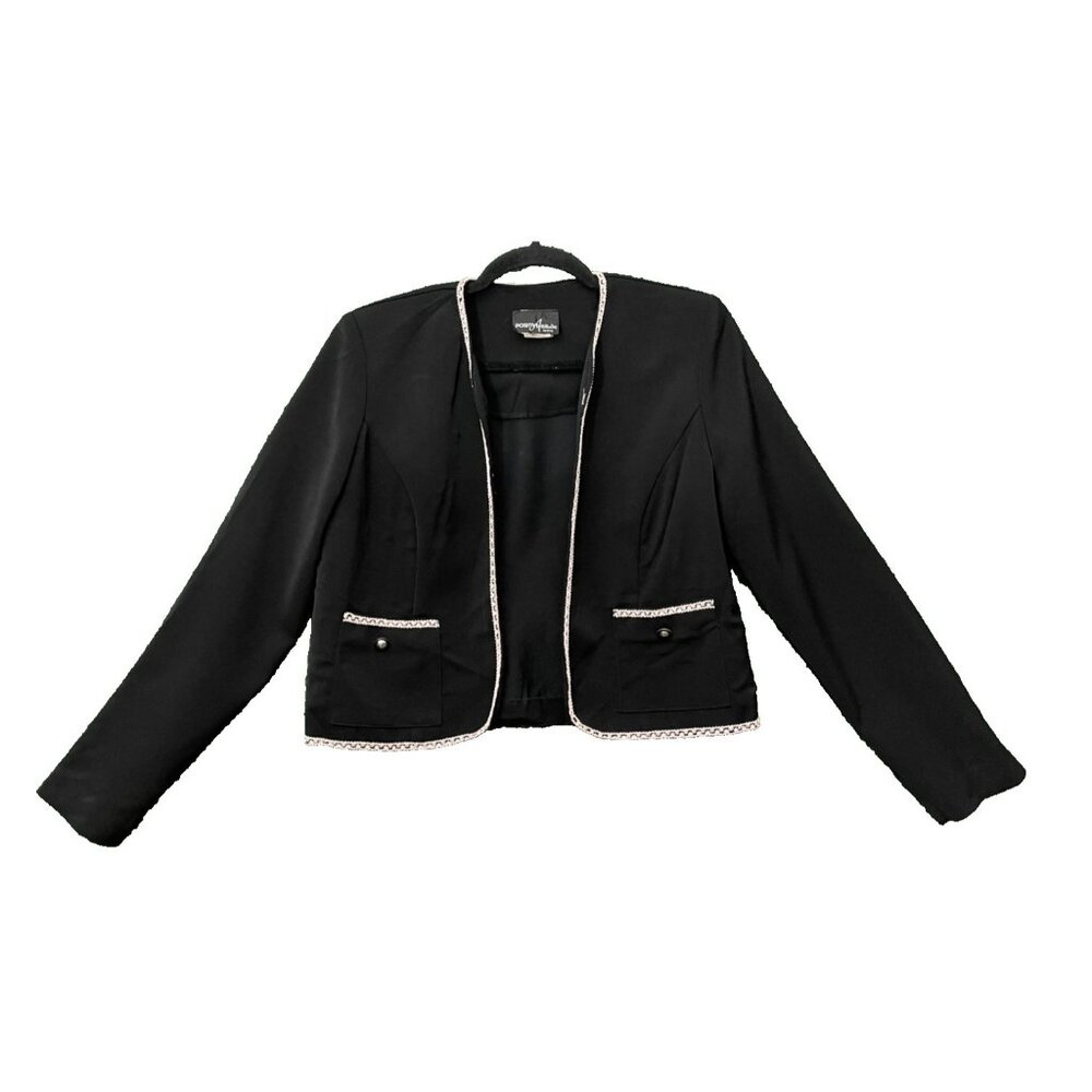 Positive Attitude Petite Size 8 Black Blazer Open Top Cardigan Shoulder Pads